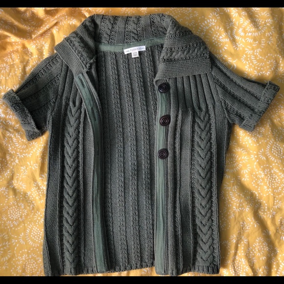 Green knit button up jacket cardigan - Picture 1 of 3